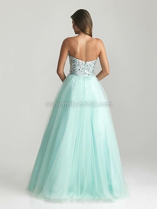 Princess Sweetheart Tulle Floor-length Rhinestone Prom Dresses - Image 2