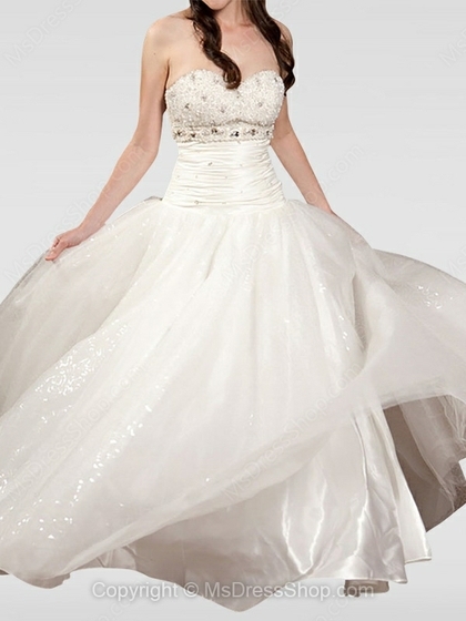 Princess Sweetheart Tulle Satin Floor-length Beading Wedding Dresses