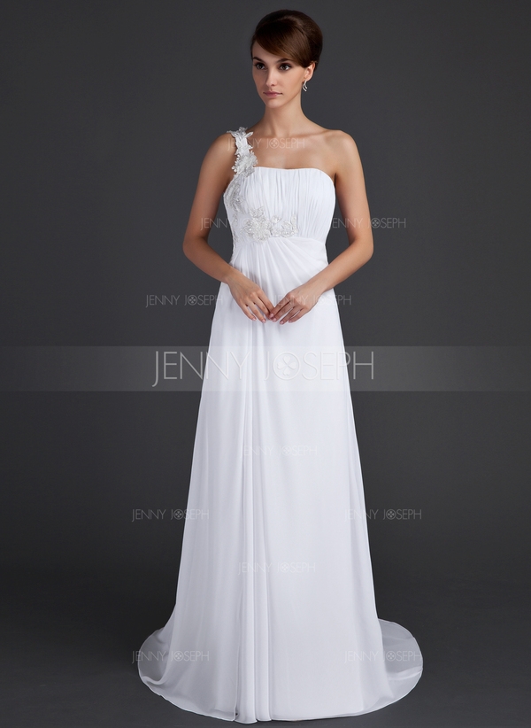 Principessa Monospalla Sweep treno Chiffona Abito Festivi con Increspature Di Appliques 