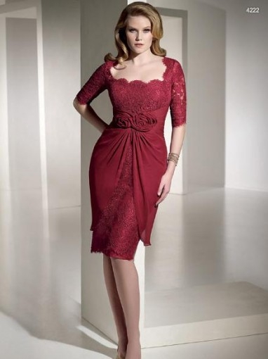 Queenly Sheath Column Square Knee Length Red Cocktail Dress