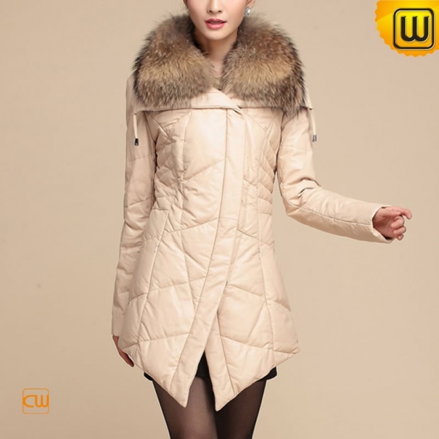 Raccoon Fur Collar Leather Down Coat CW630126