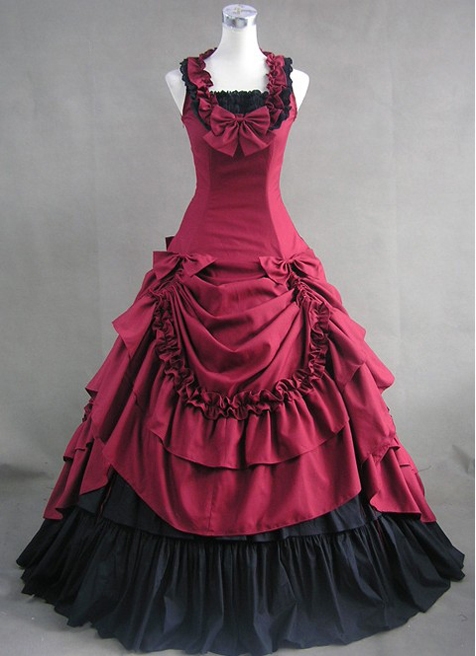 Red and Black Pleated Multi-layered Bowknot Ornament Collar Sleeveless Gothic Prom Dress