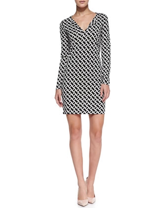 Reina Long-Sleeve Chain-Link-Print Dress