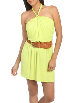 Reverse Halter Belted Dress