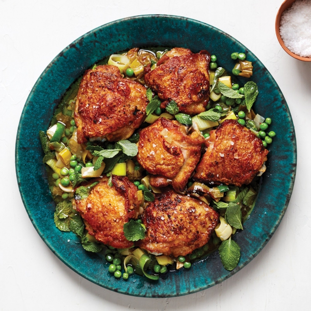 Roast Chicken Thighs with Peas and Mint Recipe