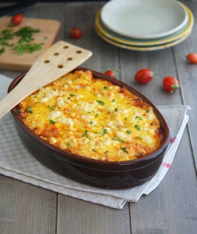Roasted Cauliflower Tomato and Goat Cheese Casserole