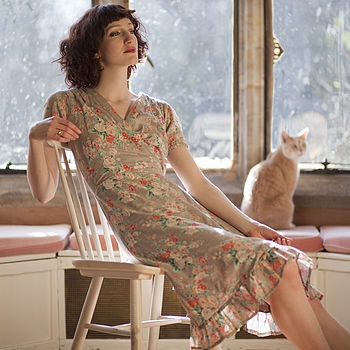 Rose Printed Wraparound Tea Dress
