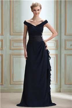 Ruched Sheath/Column Off-The-Shoulder Appliques Long Bridesmaid 