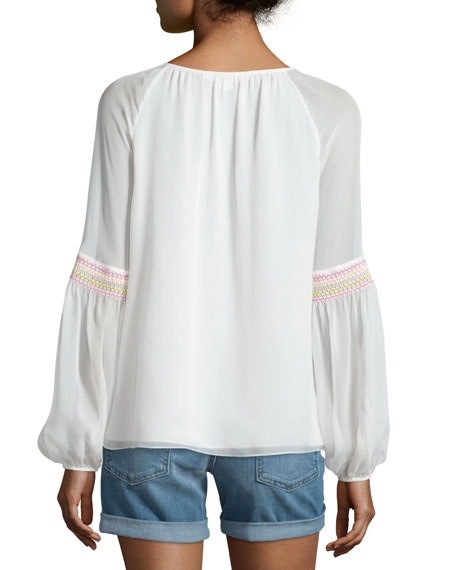 Sammy Embroidered Long-Sleeve Silk Top - Image 2