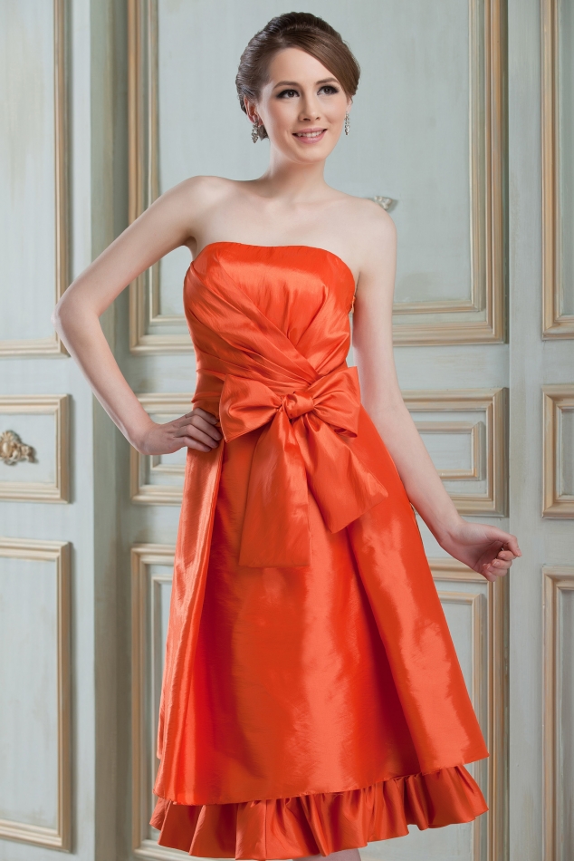 Sashes/Ribbons Strapless A-Line Tee-Length Nadya's Bridesmaid Dress