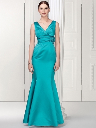 Satin V-Ausschnitt Trompete / Mermaid Abendkleid mit Blumen