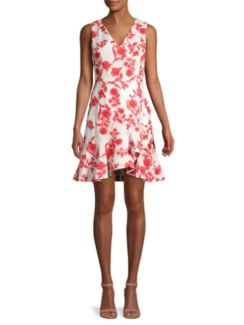 Scarlet Embroidered Flounce Hem Dress