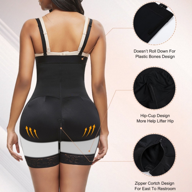  Seamless Black Full Body Shaper Big Size Lace Trim Body Sculpting - Image 2