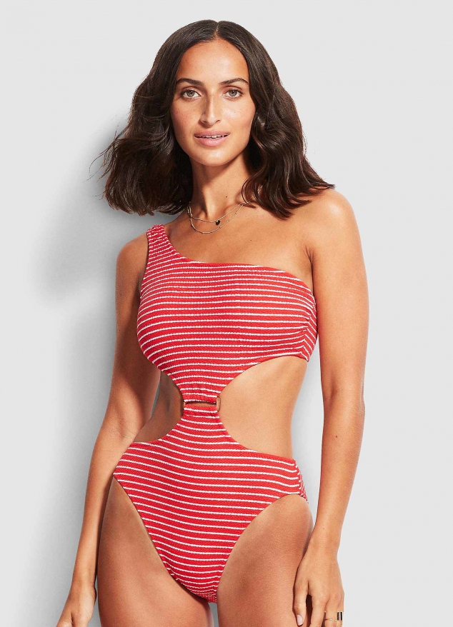 Seaside Stripe One Shoulder One Piece - Image 2