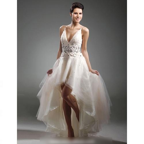 Serena A-line V-neck Asymmetrical Tulle / Prom/ Wedding Dresses