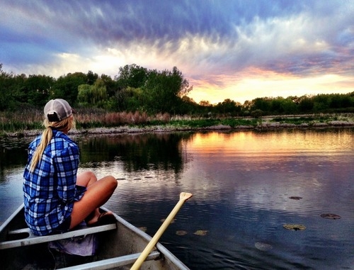 Setting sun from a canoe