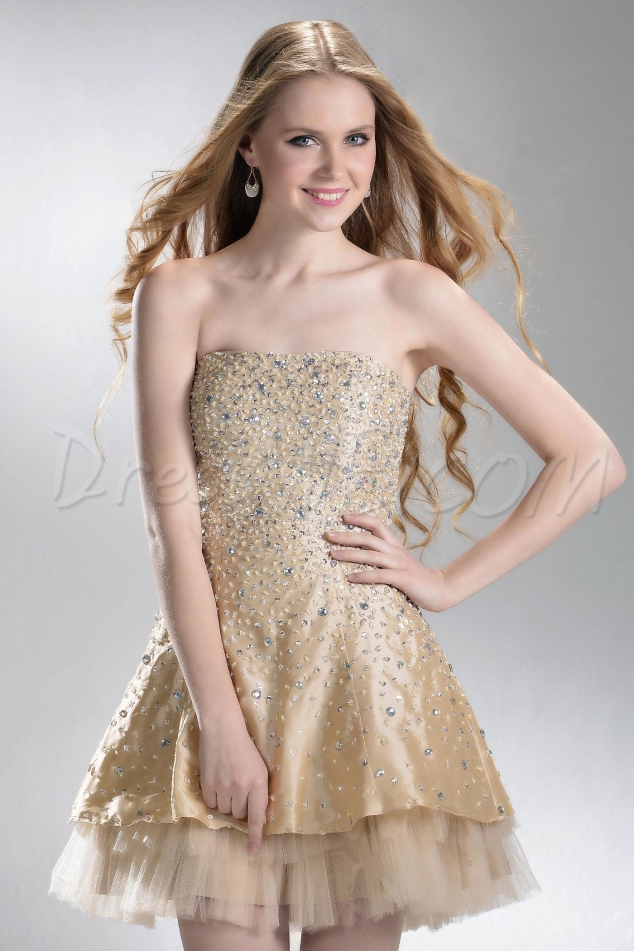 sexy A-Line Strapless Mini/Short-Length Beadings Prom/Homecoming Dress