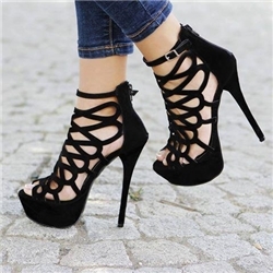 Sexy Black Cut-Outs Stiletto Heels Dress Sandals(10901773)