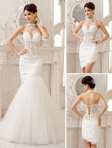 Sexy Mermaid Ivory Lace Sweet Heart Detachable Wedding Gown