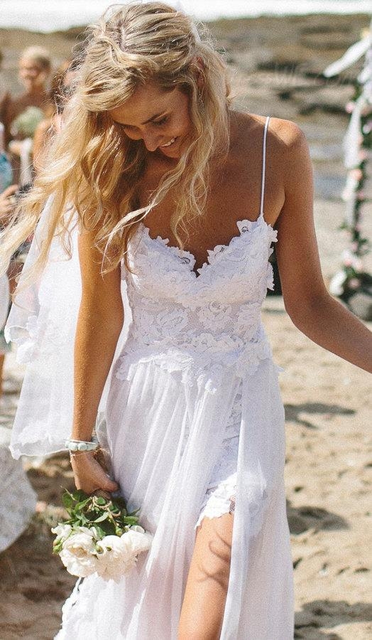Sexy Spaghetti Straps Backless Lace Wedding dress Real Show From Our Customers