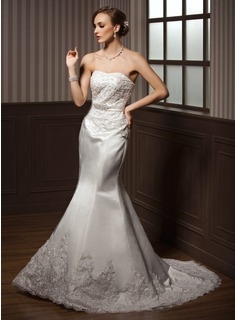 Sexy Trumpet/Mermaid Sweetheart Court Train Satin Wedding Dress 