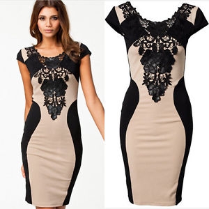 Sexy Women Lace Short Sleeve Slim Fashion Bodycon Party Cocktail Evening Dress