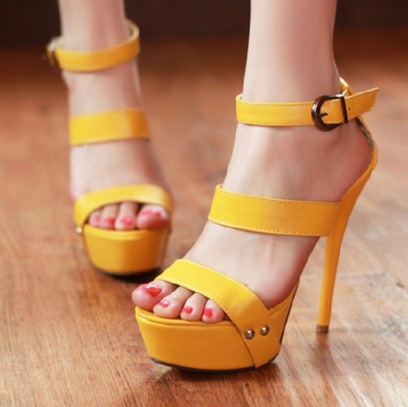 Sexy Yellow PU Upper Stiletto Heels Platform Women Sandals