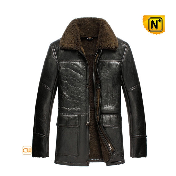 Shearling Leather Coat Black CW865111
