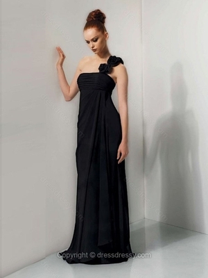 Sheath/Column One Shoulder Chiffon Floor-length Flower(s) Bridesmaid Dresses