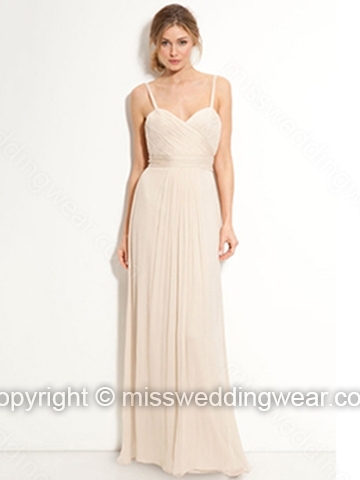 Sheath/Column Spaghetti Straps Chiffon Floor-length Sleeveless Pleats Evening Dresses
