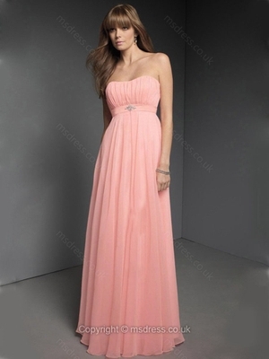 Sheath/Column Strapless Chiffon Floor-length Sleeveless Crystal Brooch Evening Dresses