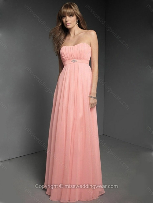 Sheath/Column Strapless Chiffon Floor-length Sleeveless Crystal Brooch Evening Dresses