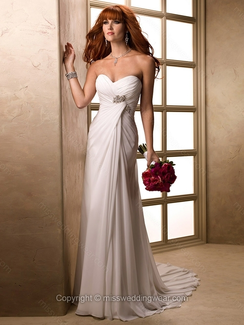 Sheath/Column Sweetheart Chiffon Court Train Crystal Brooch Wedding Dresses