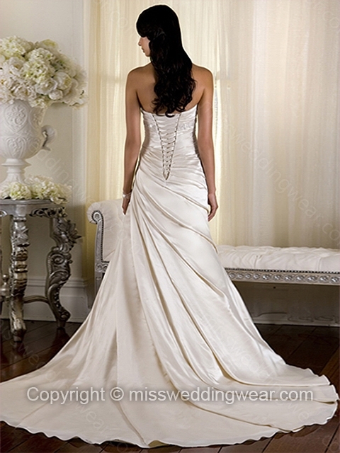 Sheath/Column Sweetheart Satin Chapel Train Ivory Ruffles Wedding Dresses - Image 2