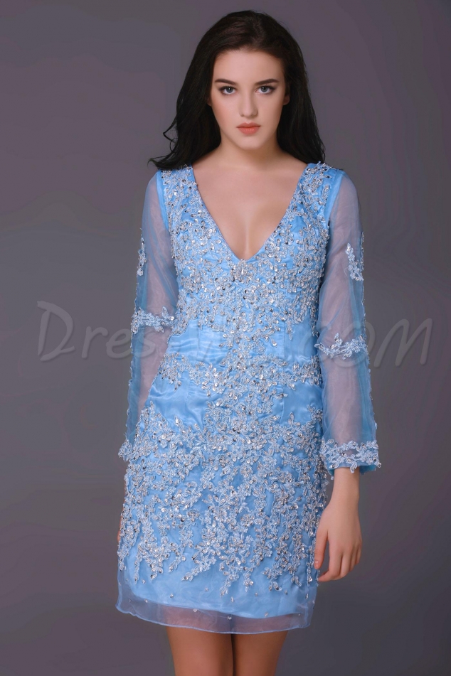 Sheath/Column V-Neck Long-Sleeves Mini-Length Milana's Mother Dress