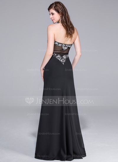 Sheath Sweetheart Floor-Length Chiffon Tulle Charmeuse Prom Dress With Ruffle Beading