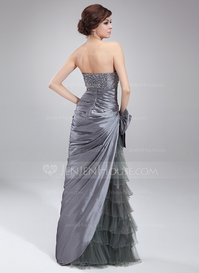 Sheath Sweetheart Floor-Length Taffeta Tulle Prom Dress With Ruffle Beading Sequins #018004873 - Image 2