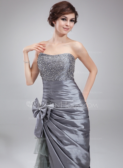 Sheath Sweetheart Floor-Length Taffeta Tulle Prom Dress With Ruffle Beading Sequins #018004873 - Image 3