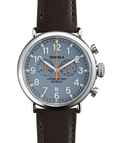 Shinola 47mm Runwell Chrono Watch, Dark Brown/Blue