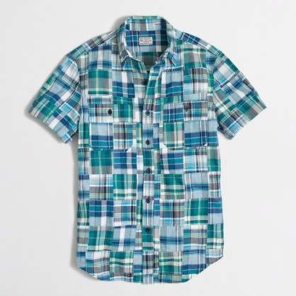 Short sleeve patchwork plaid shirt