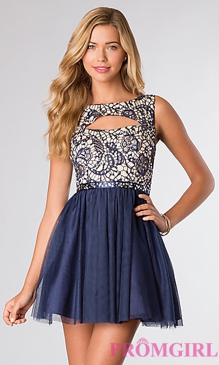 Short Sleeveless Lace Dress with Cut Outs