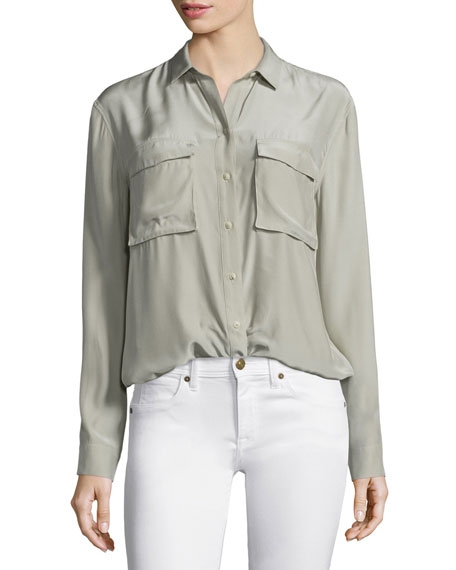 Silk Long-Sleeve Cargo Blouse - Image 3
