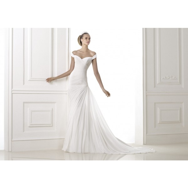 Simple Trumpet/Mermaid Off-the-shoulder Ruching Sweep/Brush Train Chiffon Wedding Dresses