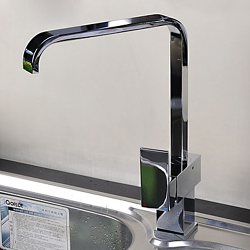 Single Handle Ceramic Valve Contemporary Style Kitchen Faucet - Chrome Finish-- FaucetSuperDeal.com