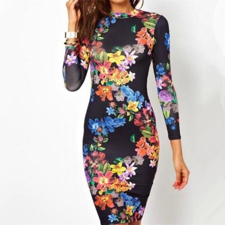 Size S Sexy Floral Printed Chinese CHEONGSAM Bodycon Backless Party Slim Dress