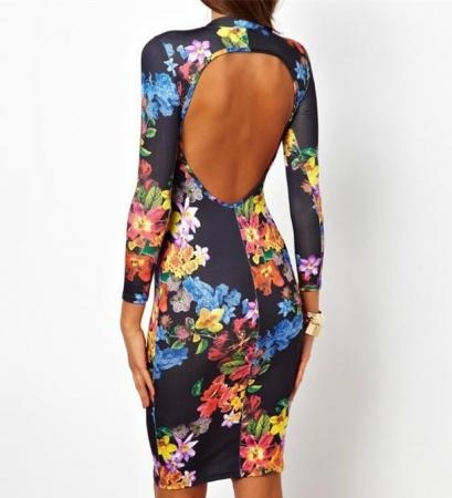 Size S Sexy Floral Printed Chinese CHEONGSAM Bodycon Backless Party Slim Dress - Image 2