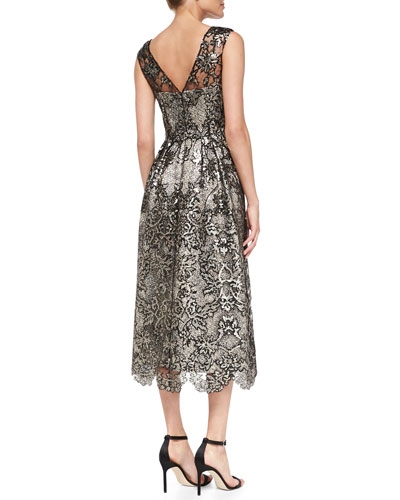 Sleeveless Lace Tea-Length Cocktail Dress