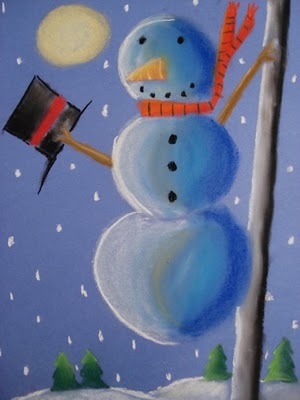 Snowmen at Night - Chalk Pastel Art - Image 3