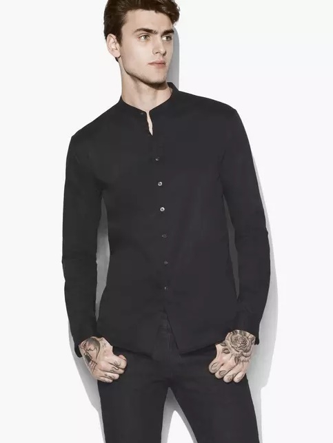 Solid Band Collar Shirt