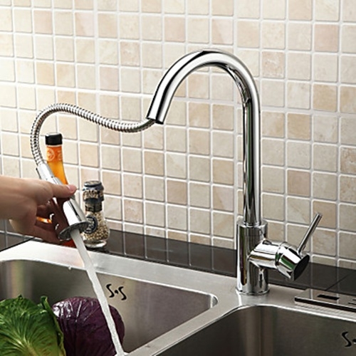 Solid Brass Pull Down Kitchen Faucet - Chrome Finish--FaucetSuperDeal.com
